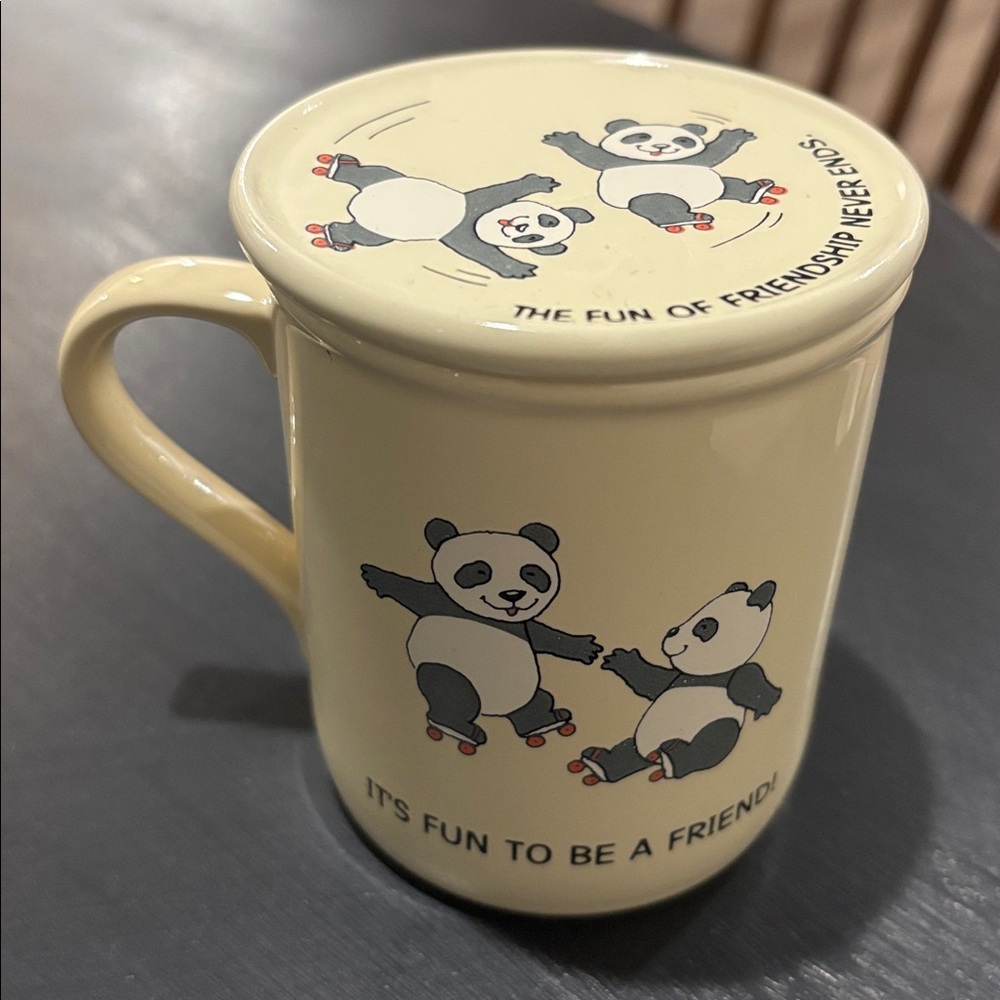 Vintage 80s Hallmark Friendship Panda Mug with Lid